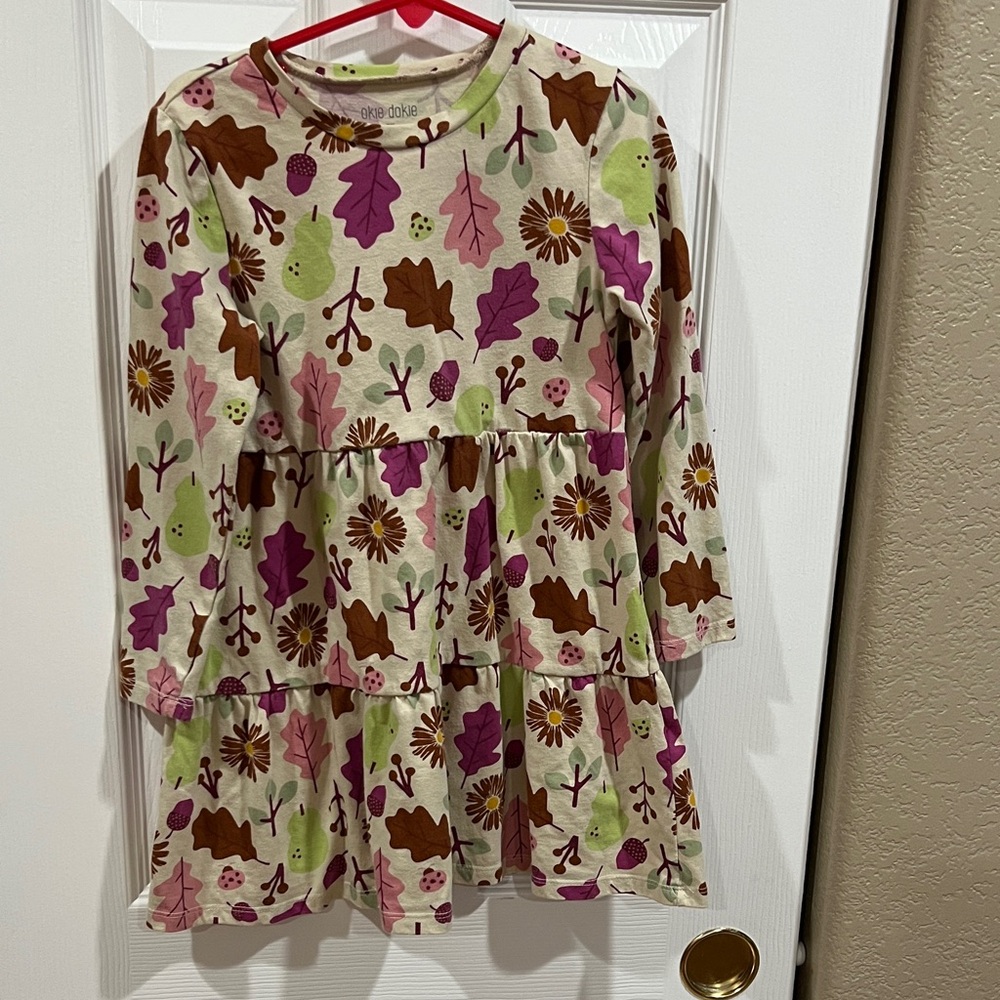 Okie Dokie Pink and Brown Floral Kids Dress size 5T